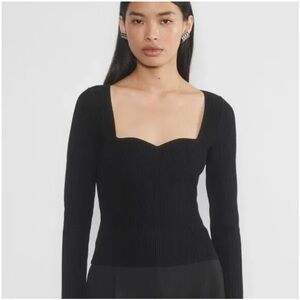 Aritzia Wilfred Sculpted Knit Top in Black Sweetheart Long Sleeve